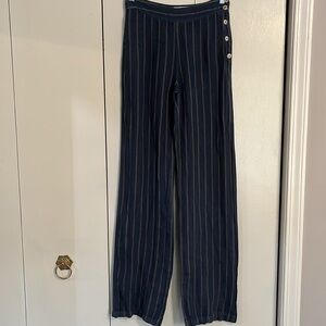 Womens Linen Pants Navy with Tan Stripes